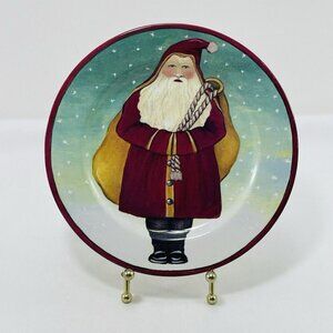 Vintage 1995 Block Gear Father Christmas Santa Plate 8” Present Gift Bag Green